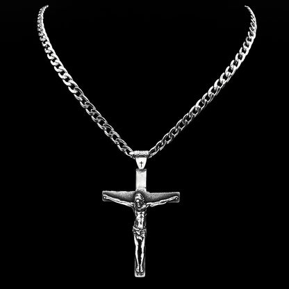Stainless Steel Christian Jesus Cross Crucifix Pendants Necklaces for Men Women Silver Color Chain Necklaces Jewelry Gift