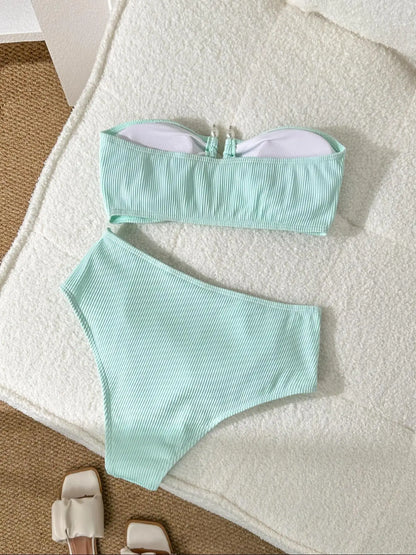 Sexy Orange Bikini 2025 Women Bandeau Metal U Wire Push Up Belt High Waist Swimsuit Beach Bathing Suit Holiday Swimwear Biquini
