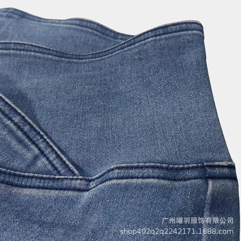 Jeans Women Denim Long Pants Pencil Pant Bodycon High Waist Legging Casual Jogger Elegant Splice Y2k Blue Streetwear Trousers