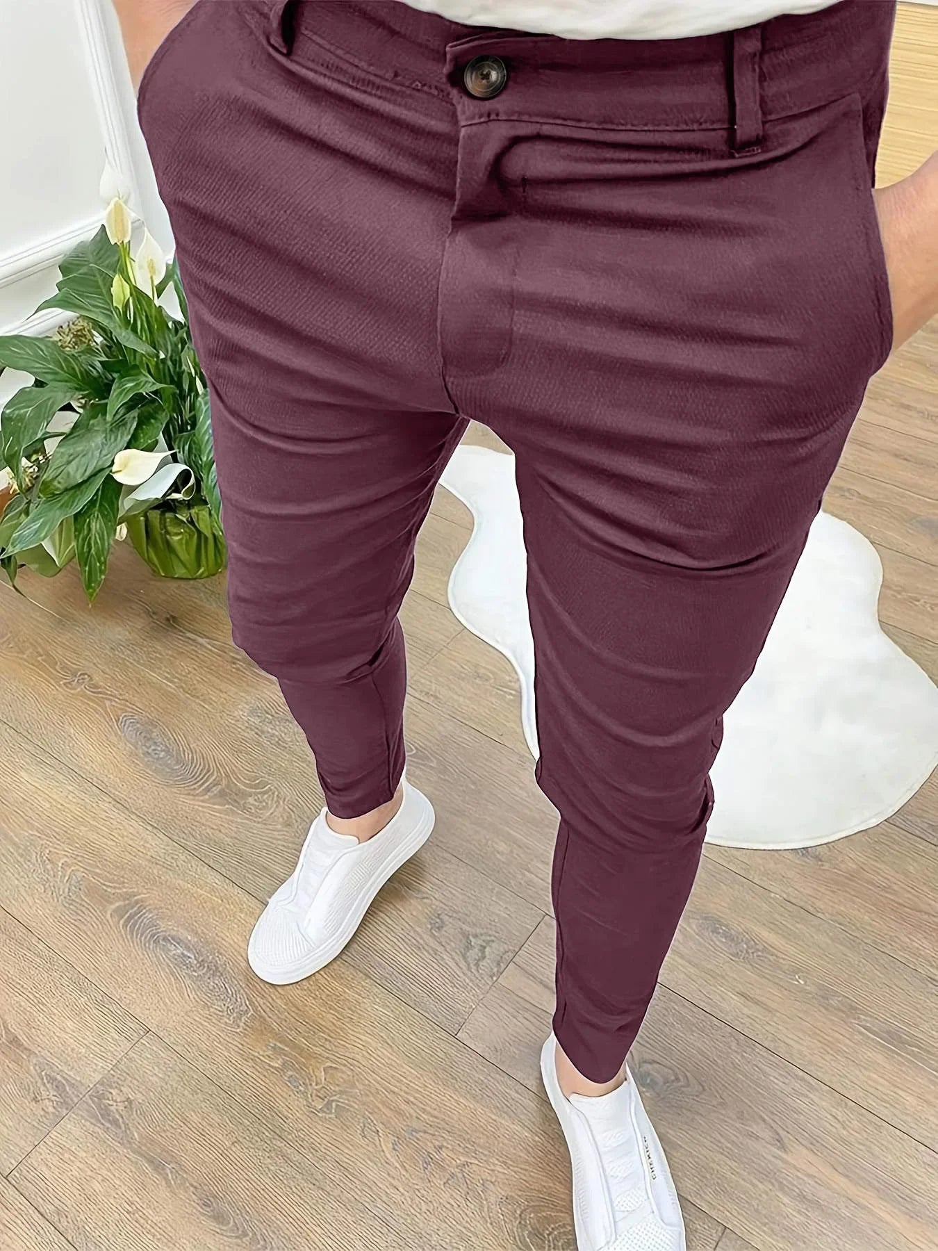 Men's Casual High Stretch Thick Pencil Pants New Solid Color Slim Fit Business Formal Office For Men Daily Wear Cotton Trousers
