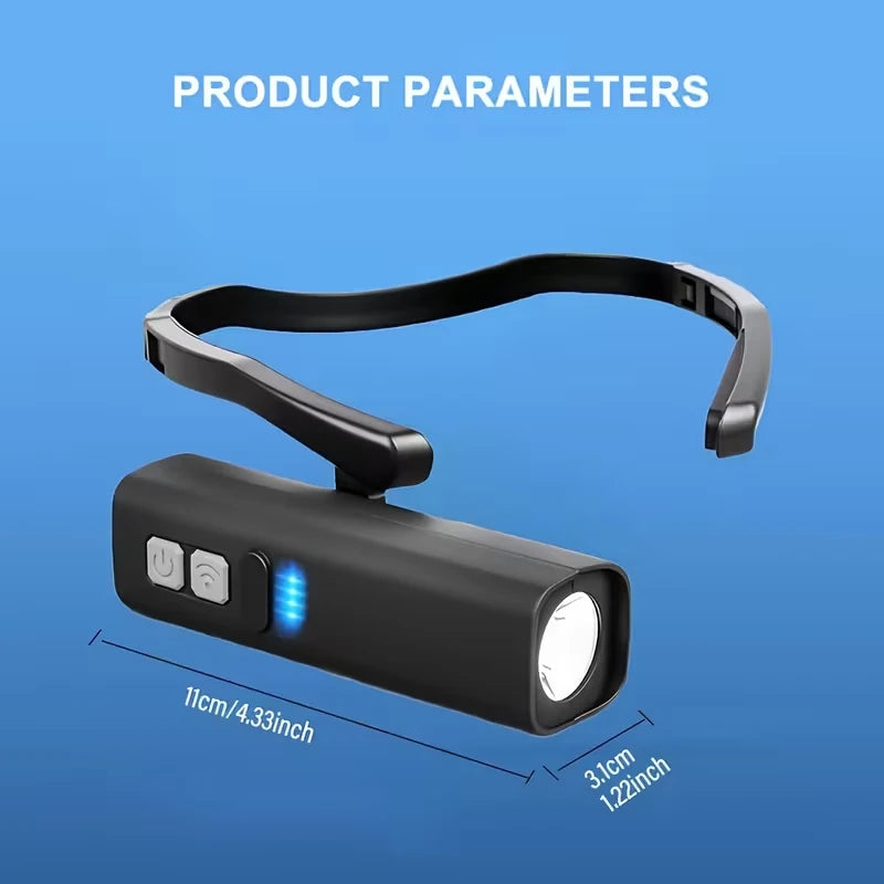 Side-mounted, ear-hook style headlamp with motion sensor; portable lightweight—ideal for outdoor night activities emergencies