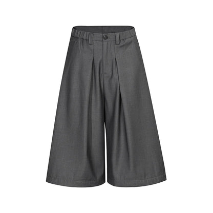 Mauroicardi Spring Summer Baggy Casual Black Grey Wide Leg Shorts for Men Elastic Waist Loose Calf-Length Pants Clothes 2025