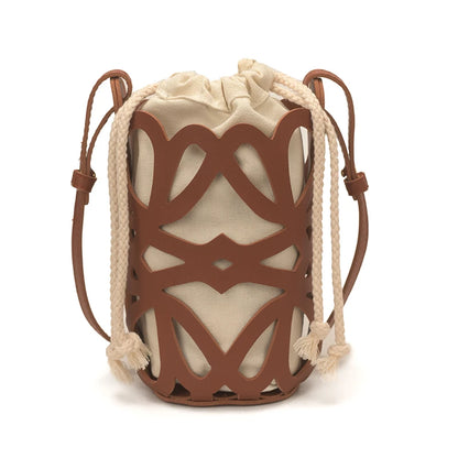 Solid Color PU Versatile Hollow Out Mini Bucket Bag Casual Drawstring Crossbody Bags Hot Sale Adjustable Strap Shoulder Bags