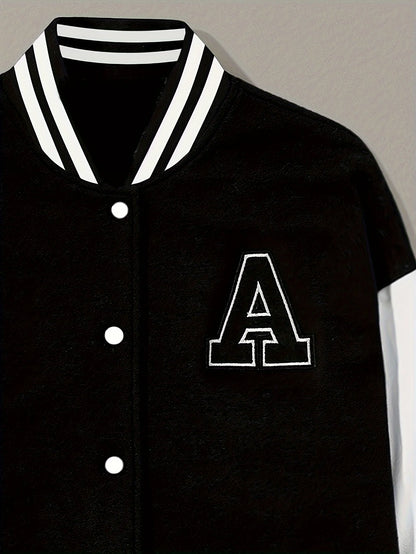 New Arrival Letter Rib Sleeve Top Fashion Logo Single Breasted Casual Bomber Baseball Jacket Loose Cardigan Coat