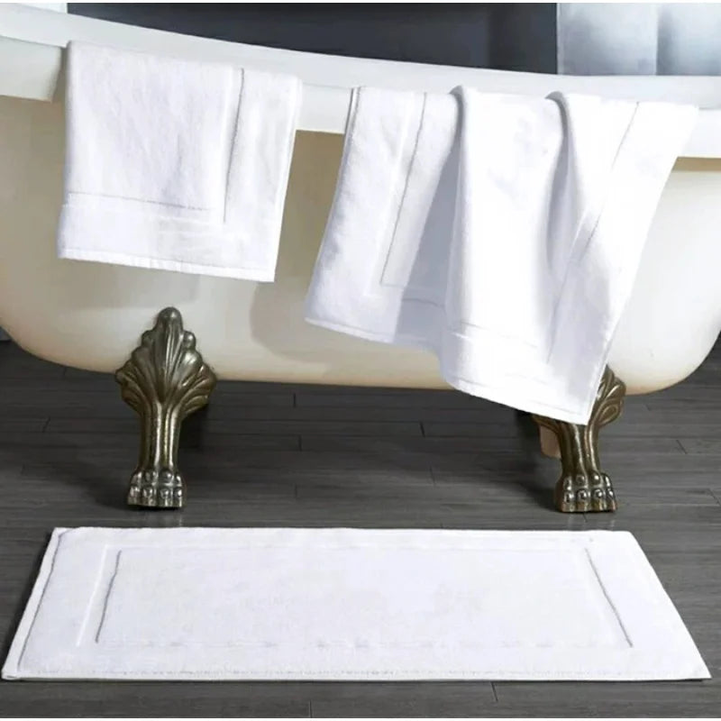 Thick White Floor Towel Mat 100% Cotton,Non-Slip,Water Absorption,SPA Bathroom Bathtub Mat,Hotel Home Bath Mats 50*80cm