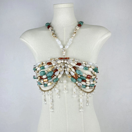2025 New Women's Necklace Beaded Vest Hollow Out Top Jewelry Exaggerated Pearls Neck Bra Fashion Bra Women's Club Carnival