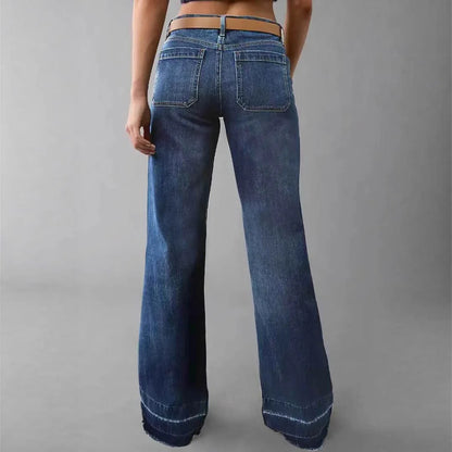 Jeans Women Denim Flare Pants Stretch High Waist Pockets Washed Distressed Floor Length Streetwear 2025 Boot Cut Trousers