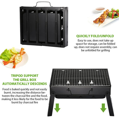 1Set Barbecue Charcoal Stove Portable Foldable Steel BBQ Grills  for Outdoor Grilling Cooking Camping Hiking Picnics Tailgating