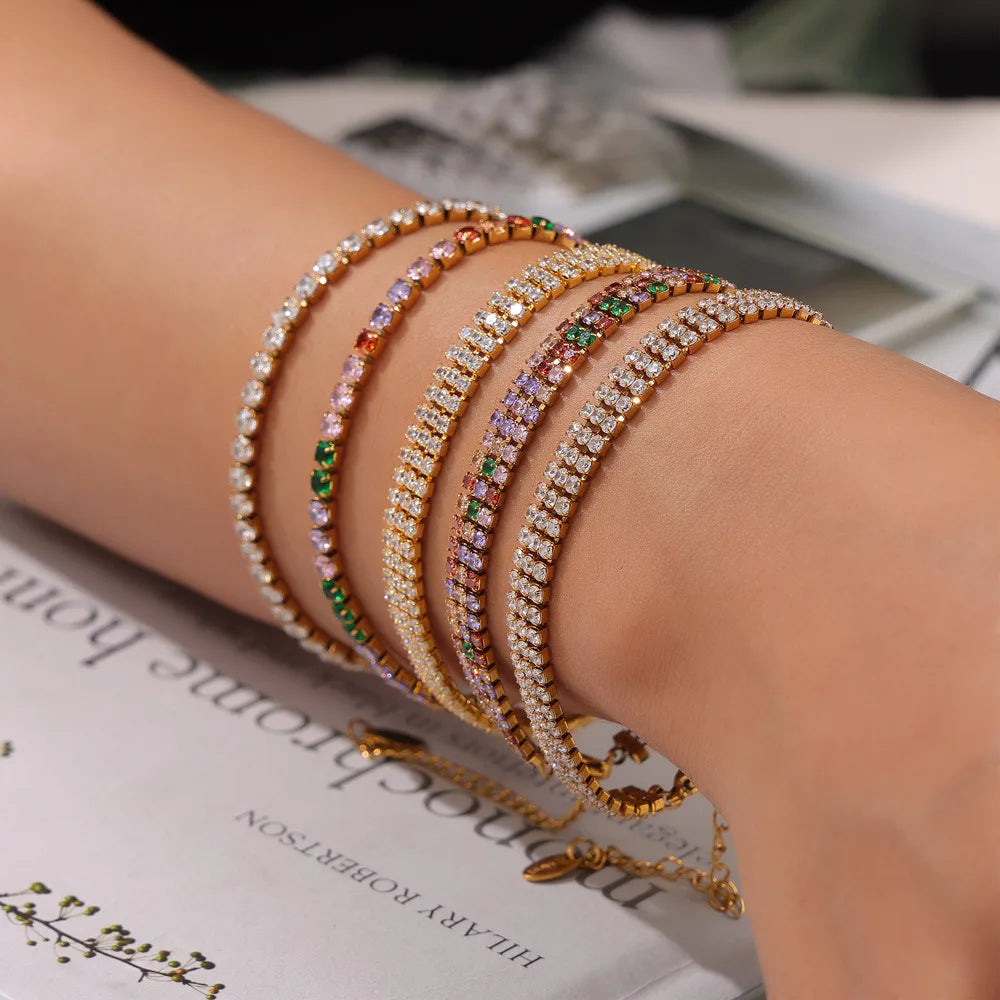 Fashion Colorful Zircon Bracelet Women's Stainless Steel Extension Chain Bracelet Female Summer Waterproof Jewelry