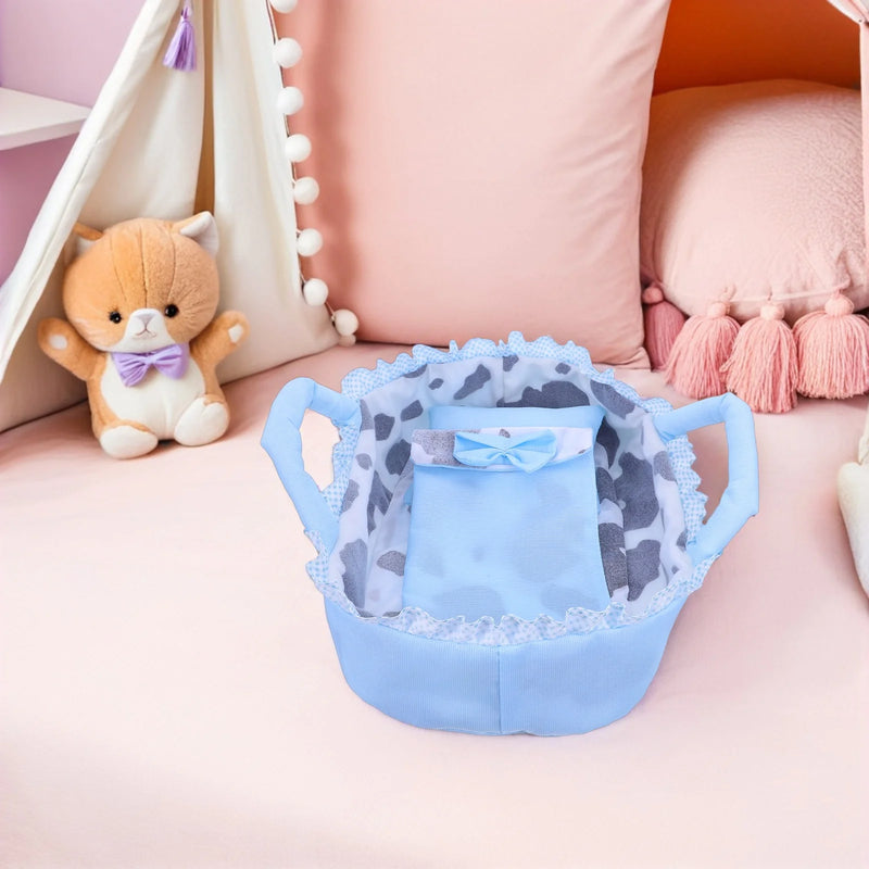 Baby Bassinet 35Cm Blue Handheld Cradle Carrier For Dollhouse Play Mini Crib Bed Reborn Accessories Kids Pretend
