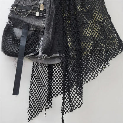 YEAE 2024 Winter New Items Trendy Camouflage Denim Shorts For Women Fashion Elastic Waist A-line Short Pants Female