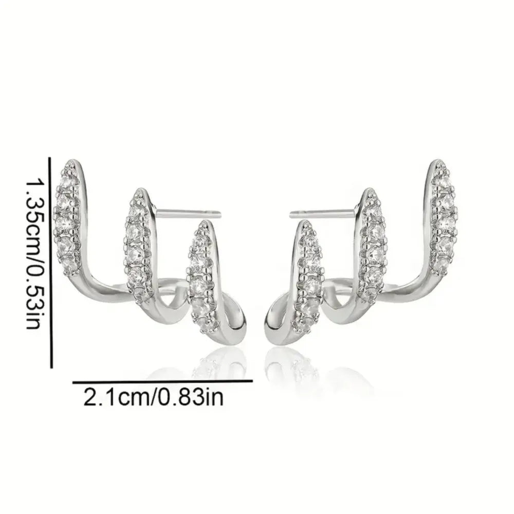 2pcs Elegant Rhinestone Three-Claw Earrings for Women Luxurious & Cute Design Earring Party Jewelry Gifts