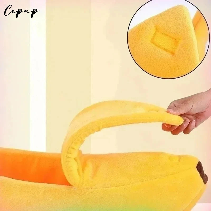 Banana cat bed super soft house lovely banana boat semi-closed warm pet bed cat accessories dog bed banana cushions with a lid