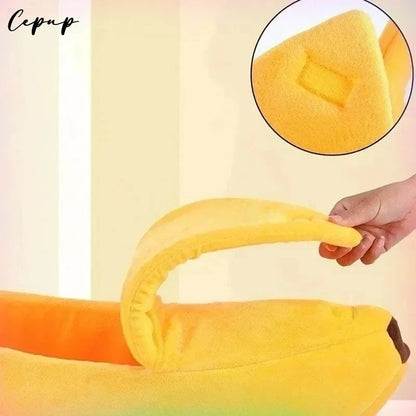 Banana cat bed super soft house lovely banana boat semi-closed warm pet bed cat accessories dog bed banana cushions with a lid