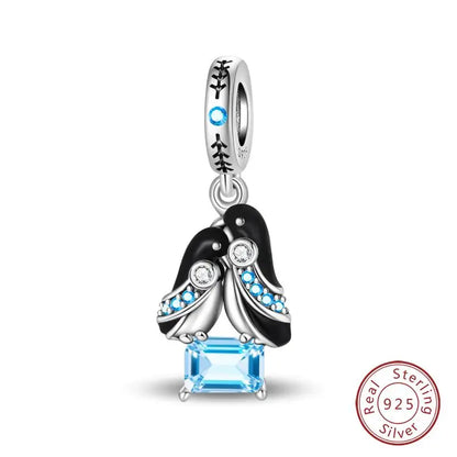 Original 925 Sterling Silver Charms Beads Winter Snowflake Snowman Igloo Penguin Pendant Fit Bracelet Women Jewelry Gift