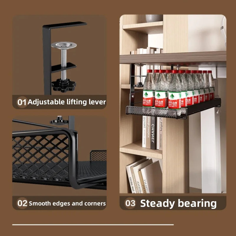 Under-desk Cable Management Tray Cable Management Rack Without Punching Carbon Steel Scalable Storage Rack Desk Wire Organizer