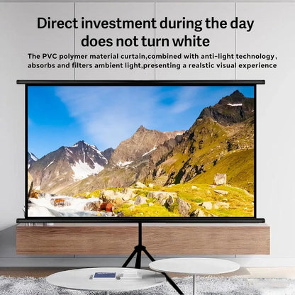 Projector with Stand, White Screen, 100 Inches, 16:9 Aspect Ratio, Foldable and Wrinkle-Resistant, Washable, Portable for Indoor