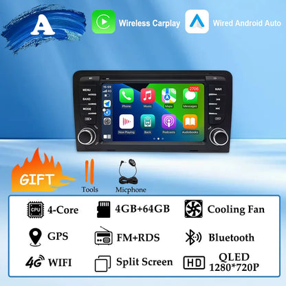 GPS Navigation 7 inch 4G Wifi Car Radio Android 16 for Audi A3 8P 2003-2011 S3 RS3 Sportback CarPlay Multimedia Player Video DSP
