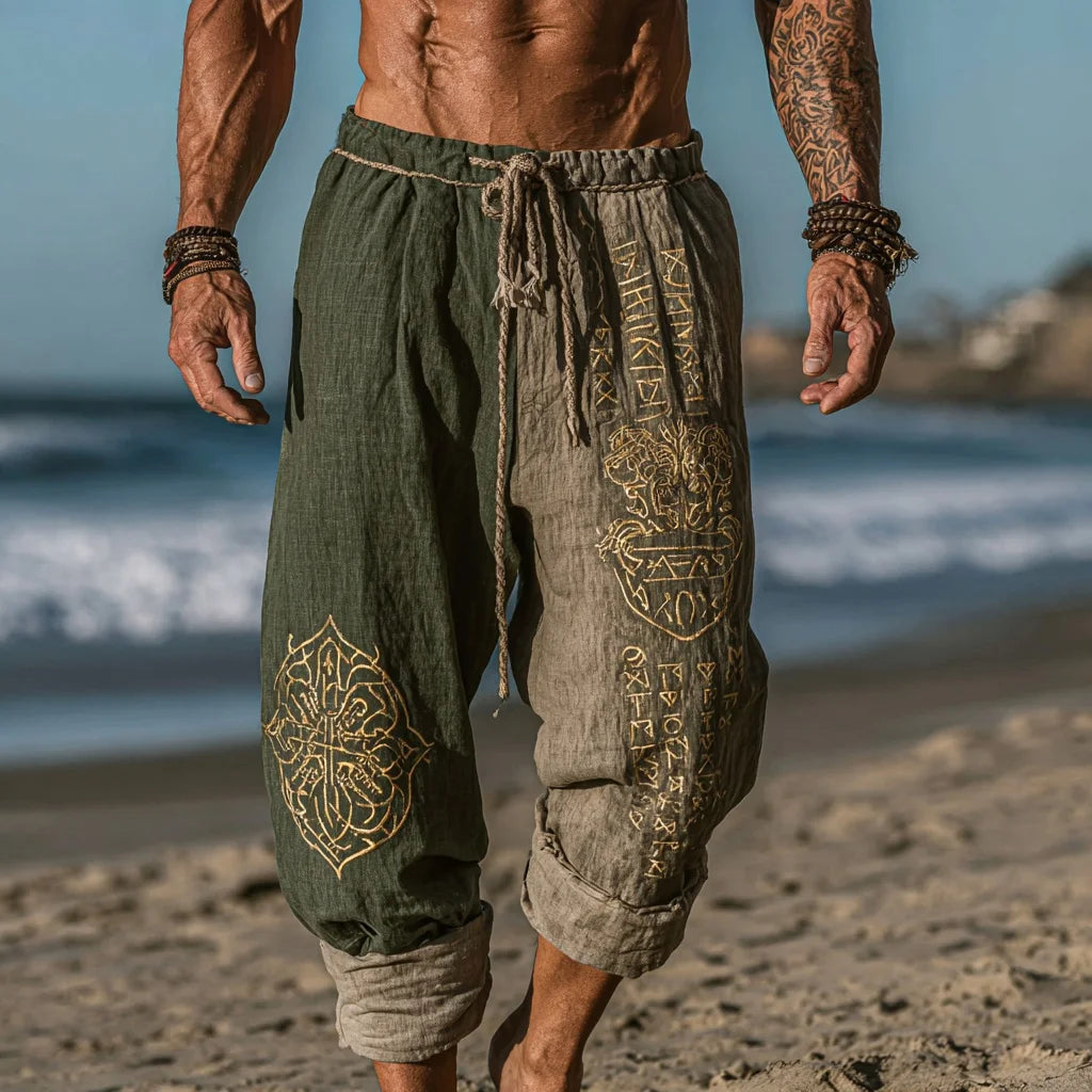 Men's Viking Nordic Sun Art Knot Tribe Celtic Rune 3D Printed Casual Pants Drawstring Straight Leg Pants Summer Beach Pants