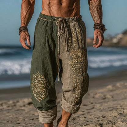Men's Viking Nordic Sun Art Knot Tribe Celtic Rune 3D Printed Casual Pants Drawstring Straight Leg Pants Summer Beach Pants