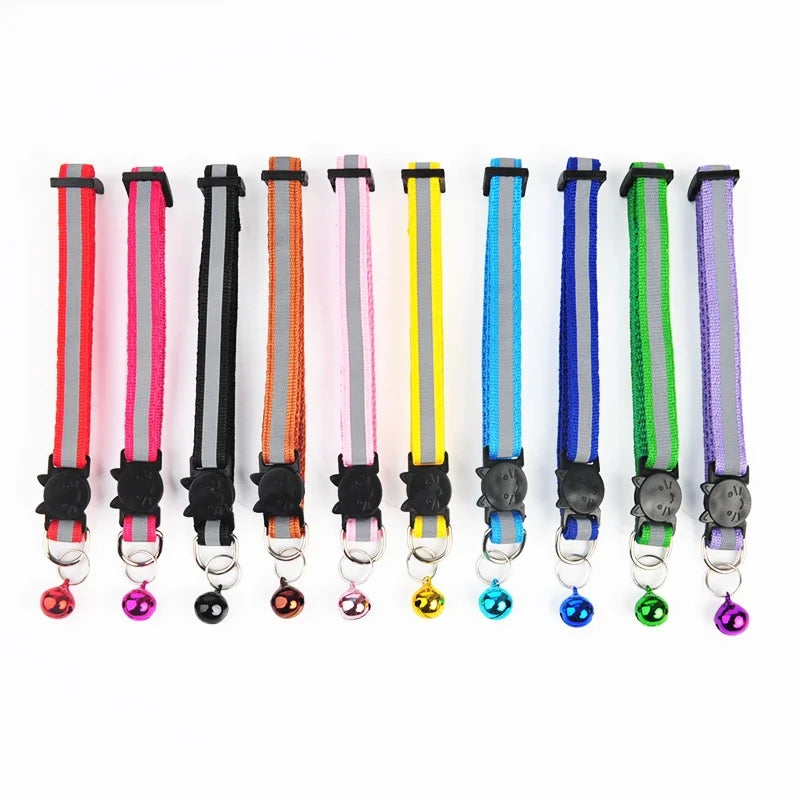 Adjustable Reflective Breakaway Cat Collar with Bell Safety Elastic Neck Ring Necklace Pet Supplies in Multiple Colors