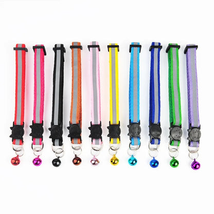 Adjustable Reflective Breakaway Cat Collar with Bell Safety Elastic Neck Ring Necklace Pet Supplies in Multiple Colors