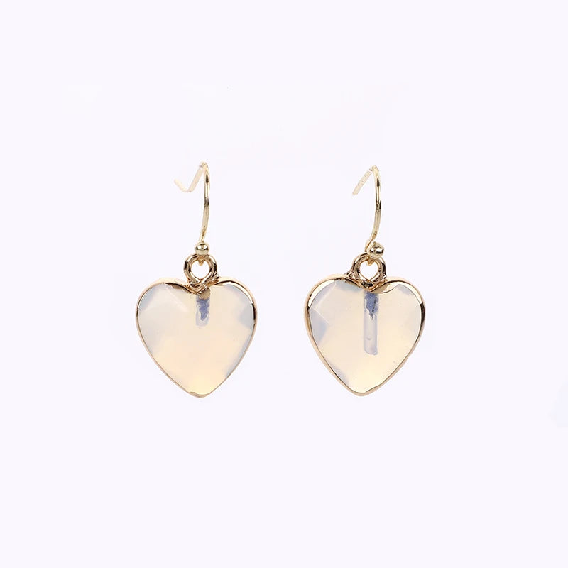 Peach Heart Earrings Natural Stone Earrings Women's Heart Gold Plated Edging Jade Earrings Gifts