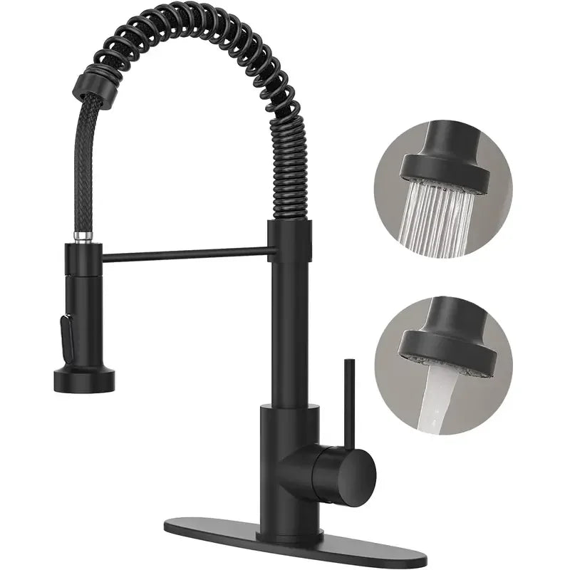 PHANCIR Modern Brushed Nickel Kitchen Faucet - Compact Single Handle, Pull Down Sprayer, 1/3 Holes Adaptable