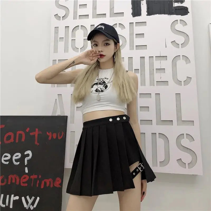 Gothic Split Pleated Skirt Women Irregular Mini Short Skirts Fashion Trend Punk Streetwear Plus Size Sexy Bottoms Y2k Clothes