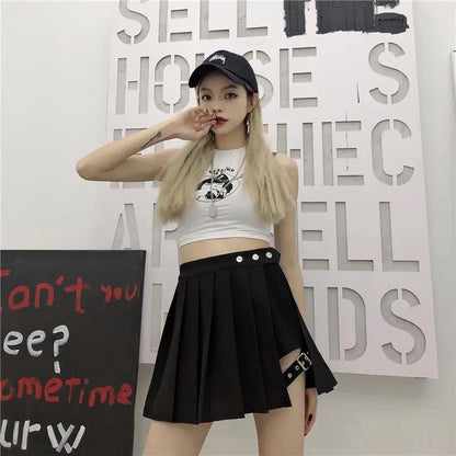 Gothic Split Pleated Skirt Women Irregular Mini Short Skirts Fashion Trend Punk Streetwear Plus Size Sexy Bottoms Y2k Clothes