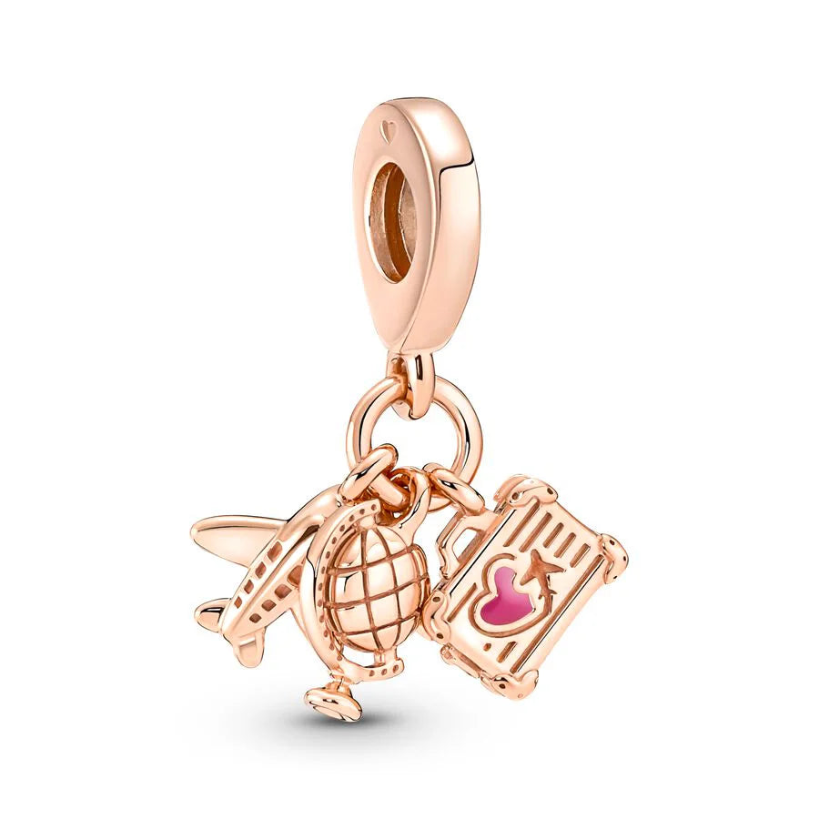 Rose Gold Plated Charms for Bracelet DIY Jewelry Making Heart Flower Strawberry Butterfly Paw Print CZ Pendant Beads Women Gift