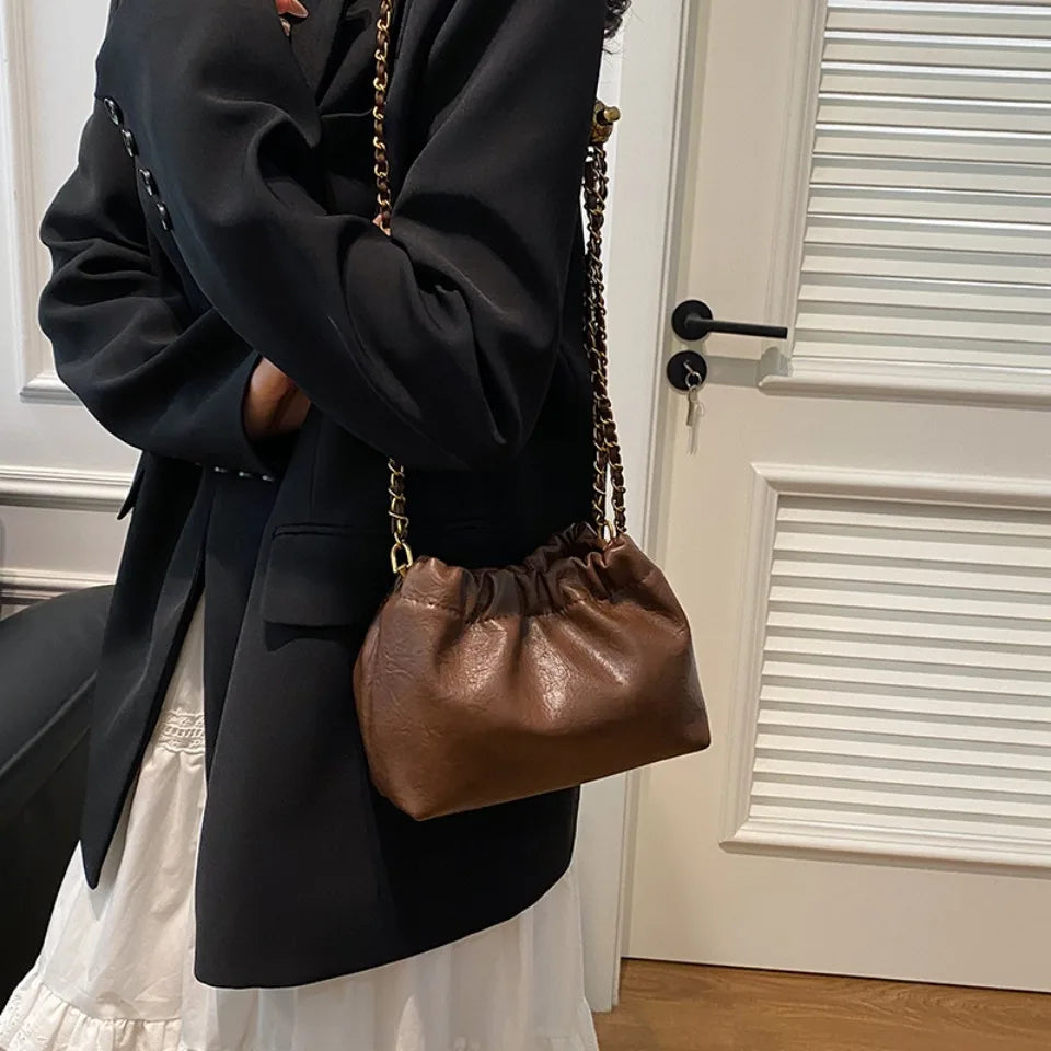 Women's chain shoulder bag PU leather crossbody bag handbag all casual pleated vagabonds bag women's fashion purse