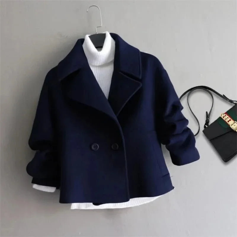 Fashionable Double Breasted Suit Collar Cardigan Wool Jacket Women's Coat 2025 Autumn and Winter New Women Clothing