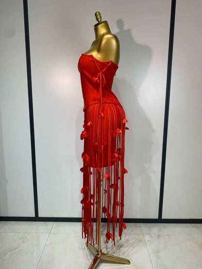 Women Sexy Off Shoulder Tassels Bodycon Bandage Dresses Elegant Evening Party Luxury Birthday Cocktail Wedding Guest Gowns