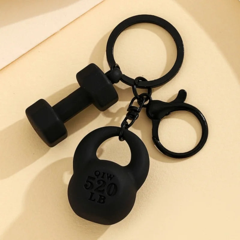 New DIY Fitness Equipment Keychain,Resin Kettle Bell Dumbbell Keychain Pendant,Colorful Barbell Car Bag Hanging Accessory
