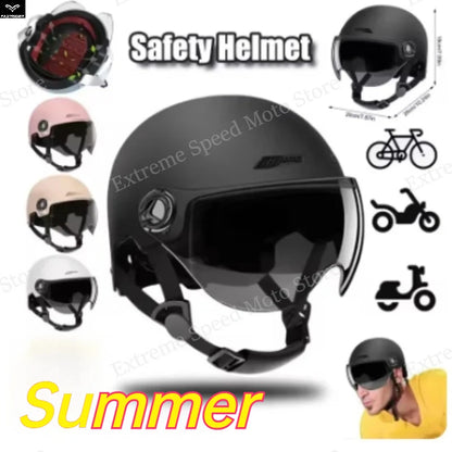 Motorcycle Open Face Helmet with Visor, Safety Scooter Helmet for Electric Bike & Cycling