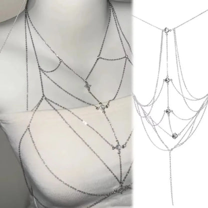 Body Jewelry Glitter Rhinestone Bust Chain Sexy Luxury Silver Body Chain Unique Trend Bikini Chest Chain Women