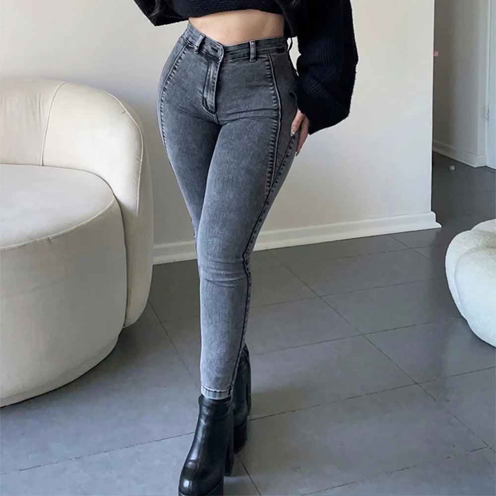 SPARSHINE SS Skinny Jeans for Women High Waist Panties 2023 Black Gray and Blue Slim Fit Trousers Autumn and Winter Elastic Was