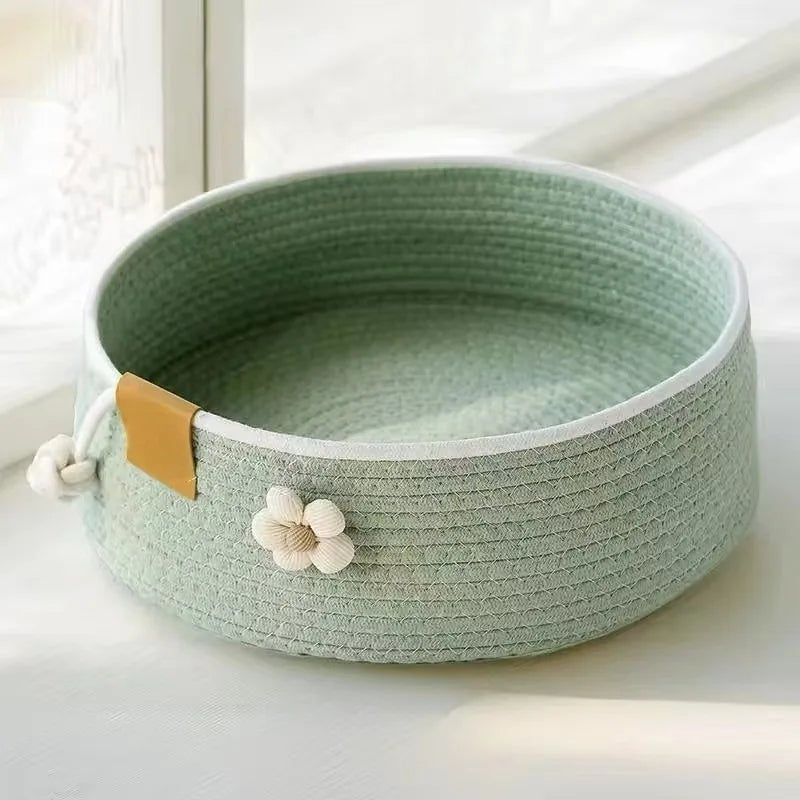 Four season universal cat nest with ball, cotton rope, woven pet nest, round, scratch resistant pet supplies