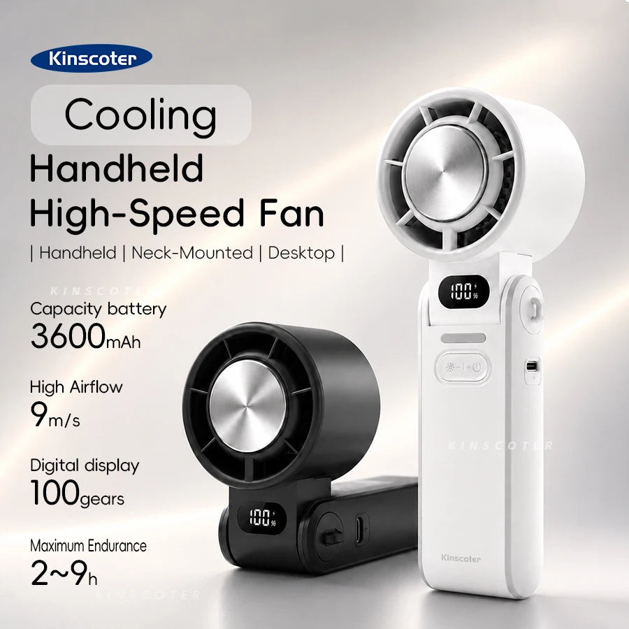 KINSCOTER Outdoor Foldable Portable Handheld Fan Mini Cooling Rechargeable 3600mAh 100-level Free Control High Speed Turbo Fan