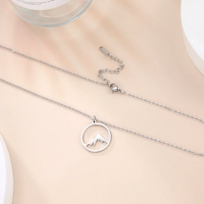 Ring Mountain Pendant Necklace Stainless Steel Men's and Women's Retro Geometric Ethnic Necklace Couple Party Jewelry Gift