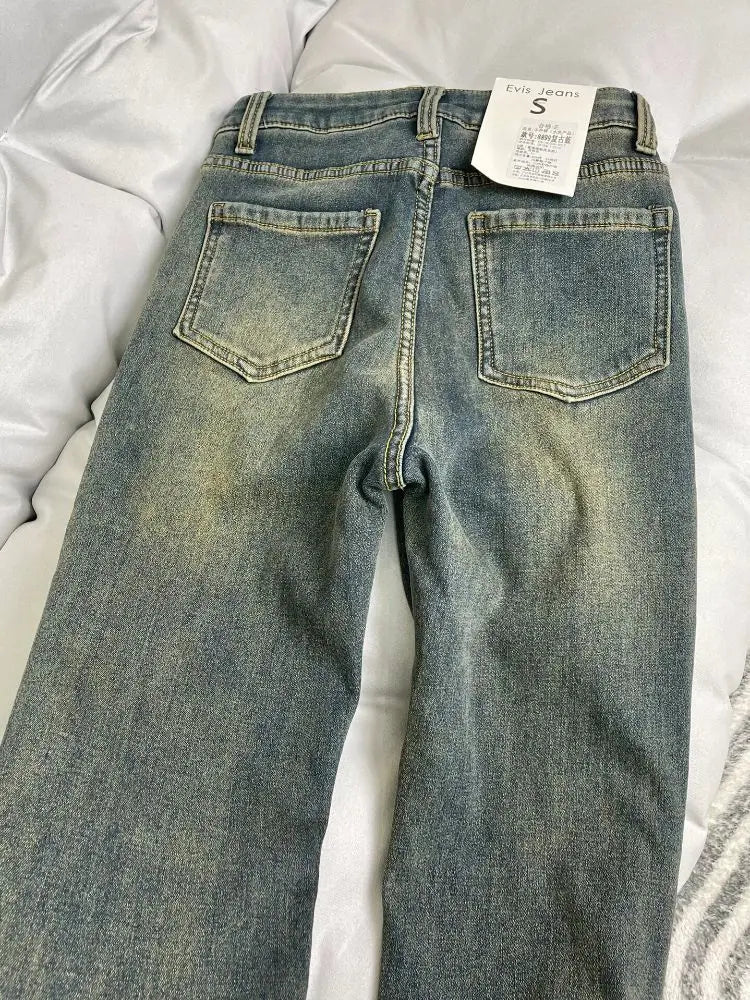 Cozy Fleece Lined Vintage Blue Jeans Women Winter High Waist Slim Fit Bootcut Pants Simple Autumn Warm Comfortable Denim