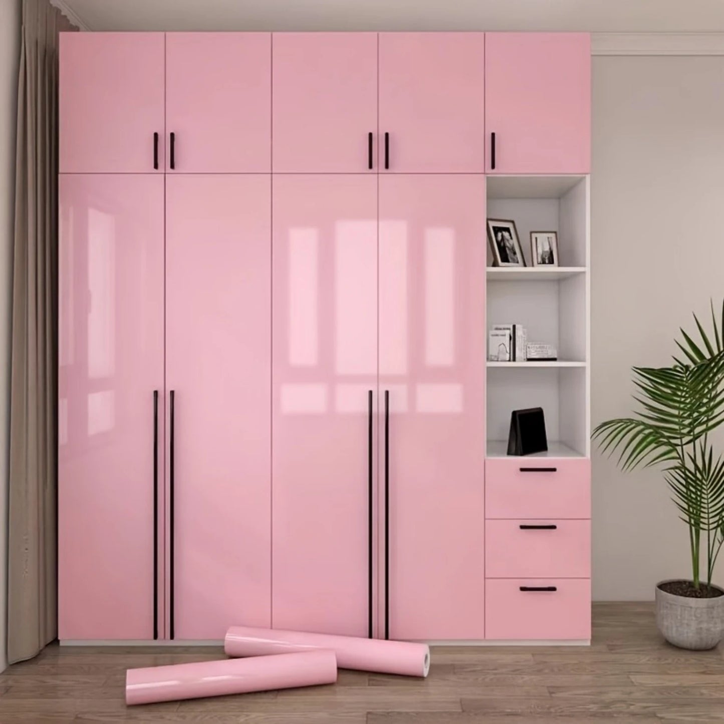 Plain Gloss Paste Wall Stickers PVC Pearl Film Waterproof Wallpaper Room DIY Self-adhesive Wardrobe Kitchen Furnitur Renovation