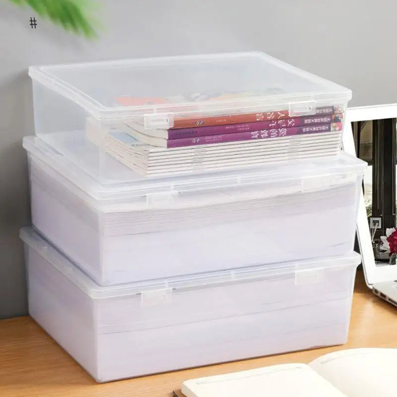 Plastic Storage Box For Office Large Capacity Transparent Paper Storage Case Desktop Storage Organization Document Box