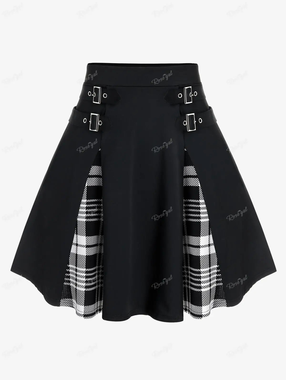 ROSEGAL Plus Size Plaid Mini Skirt Colorblock Buckles Women High Waisted Bottoms Skirt Female Spring Summer Basic Skirt Clothing