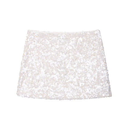 HH Women Fashion Yellow Sequin Mini Skirts Side Zipper High Waist A Line Skirt Summer Sexy Lady Elegant Club Party Skirts