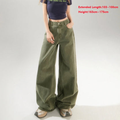 KSTUN Women's Jeans Green Wide Leg Denim Pants High Waist Straight Loose Streetwear Fashion Woman Khaki Jeans Female Baggy Pants