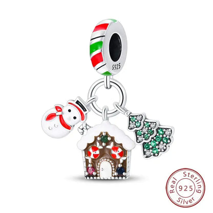 Original 925 Sterling Silver Charms Beads Winter Snowflake Snowman Igloo Penguin Pendant Fit Bracelet Women Jewelry Gift