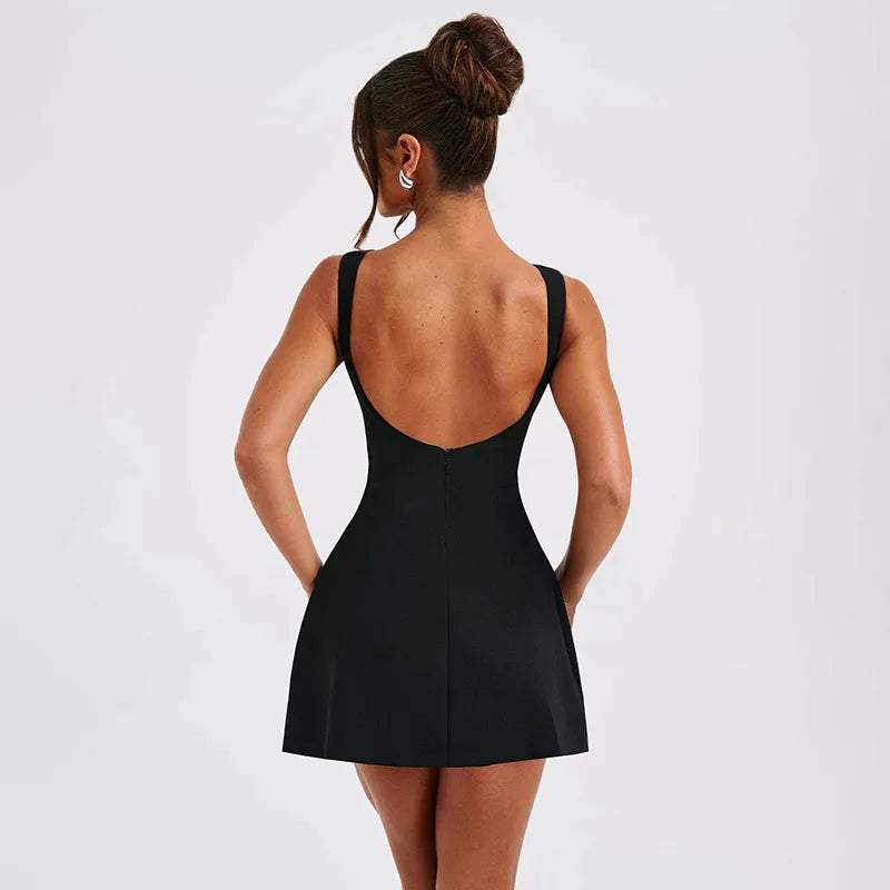 2025 New Sexy Slim Skirt European and American Style Backless Vest Basic Dress