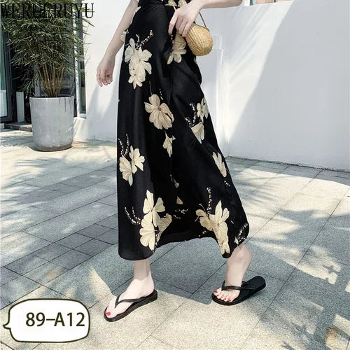 WERUERUYU Wrap Skirts Women Casual Chiffon Tie-Waist Ruffle Wide Leg Loose